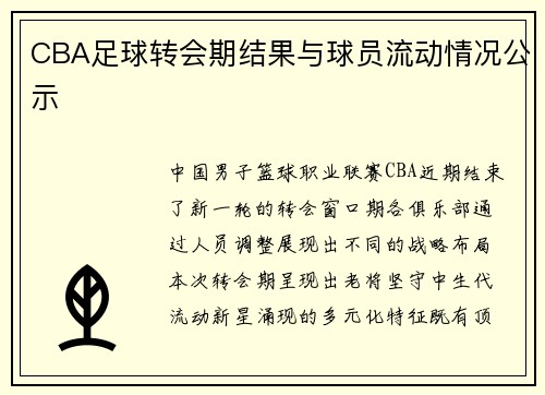 CBA足球转会期结果与球员流动情况公示