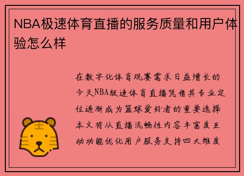 NBA极速体育直播的服务质量和用户体验怎么样